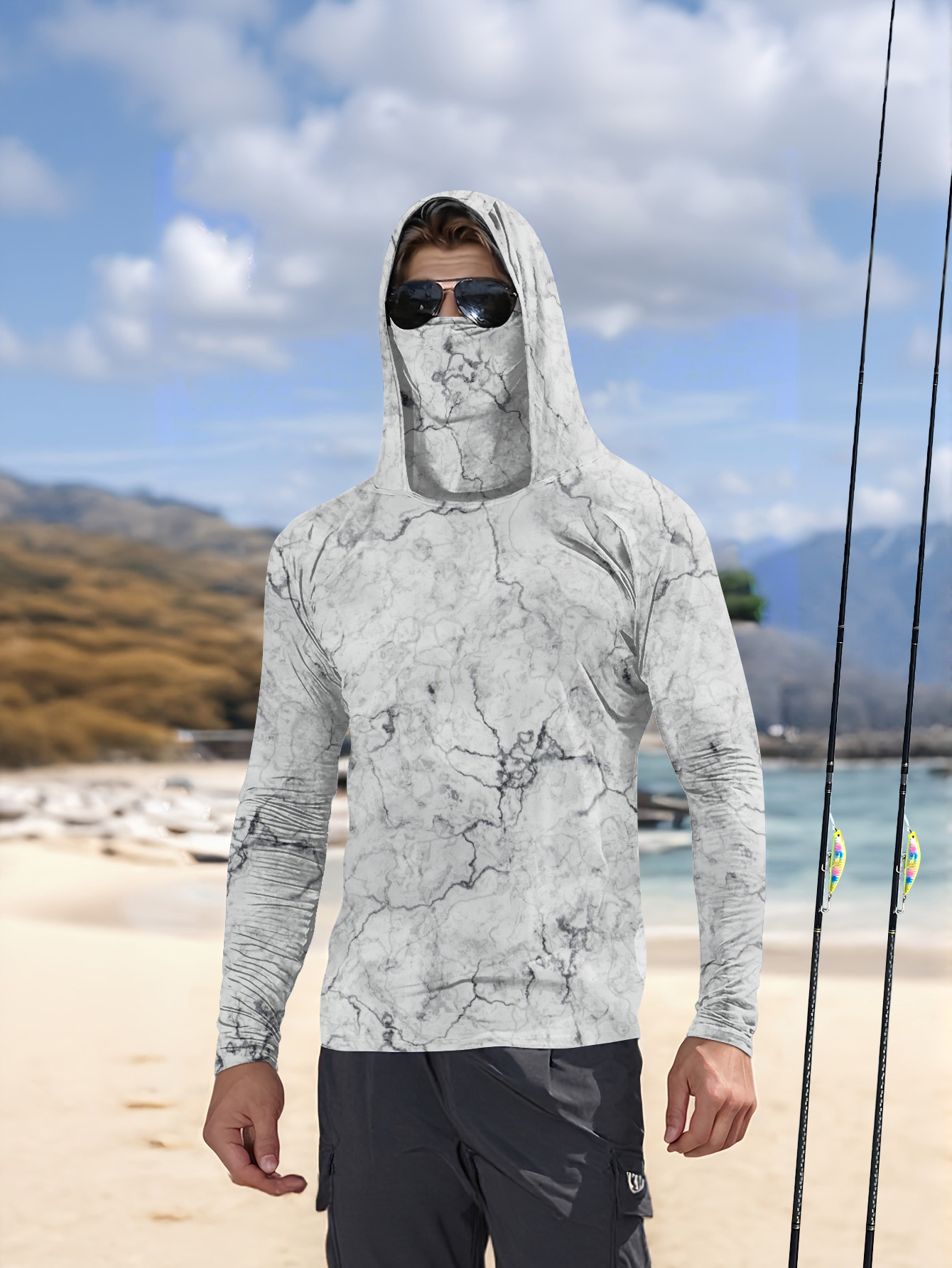Fishing Shirt Uv Protection - Мужская рубашка с капюшоном для рыбалки,